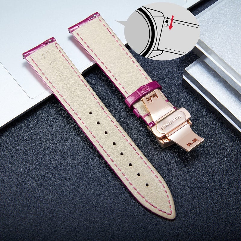 BINLUN Leather Watch Strap Quick Release Strap with Rose Gold Butterfly Deployment Buckle 12mm 13mm 14mm 16mm 17mm 18mm 19mm 20mm 21mm 22mm 23mm 24mm Watch Band for Men Women (Amaranth,13mm) - Image 3